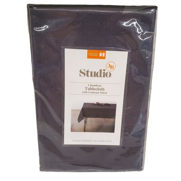 Linen Chambray Blue Tablecloth with Contrast Stitch Excalibur Studio 3B 52 x 70 - Picture 11 of 11